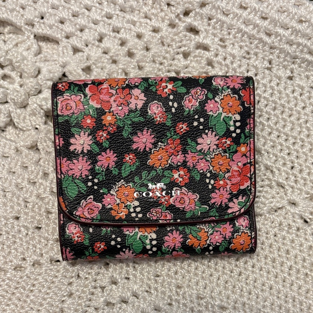 Coach Black Wallet with Floral Design